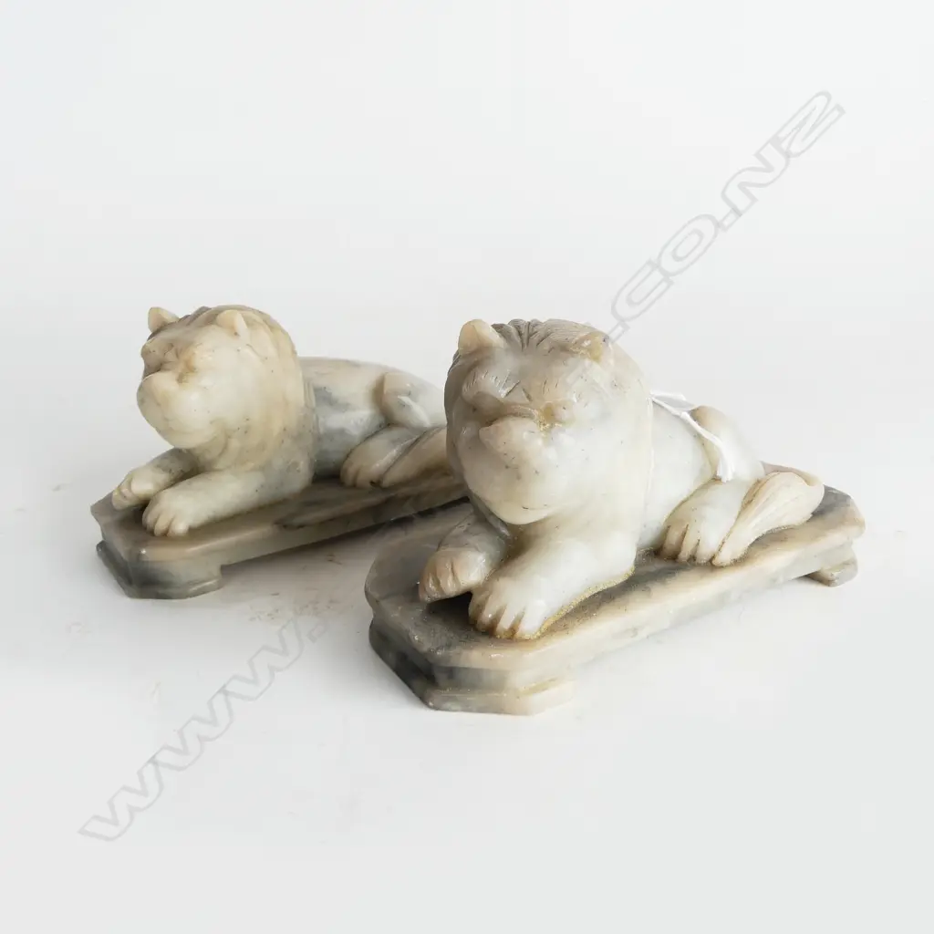 PR OF CARVED STONE RECUMBENT LIONS L150MM Image 1++