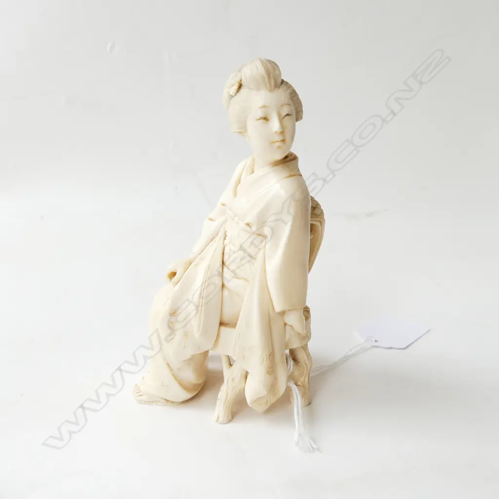 IVORY FIGURE OF GEISHA; Signature to base of foot, H.110mm Image 1++