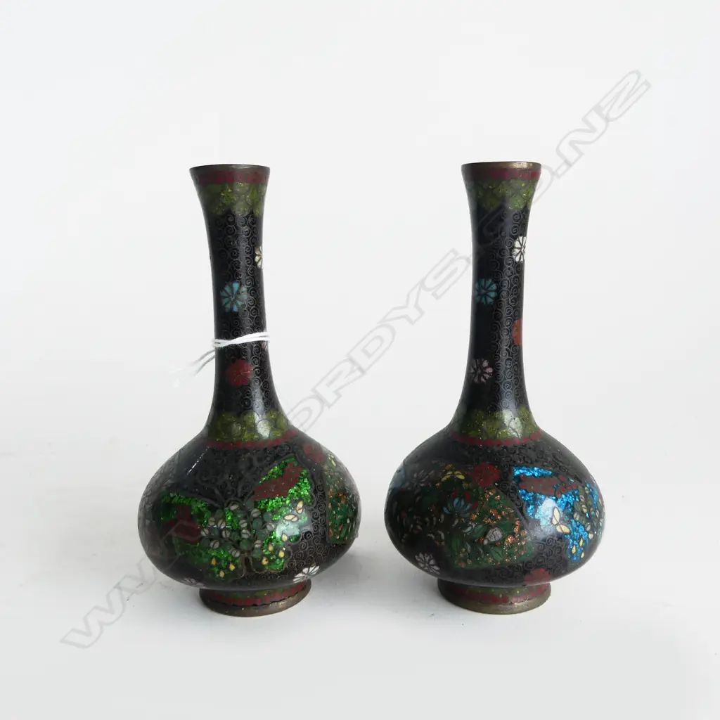 PR OF VINTAGE CLOISONE SMALL VASES H120MM Image 1++