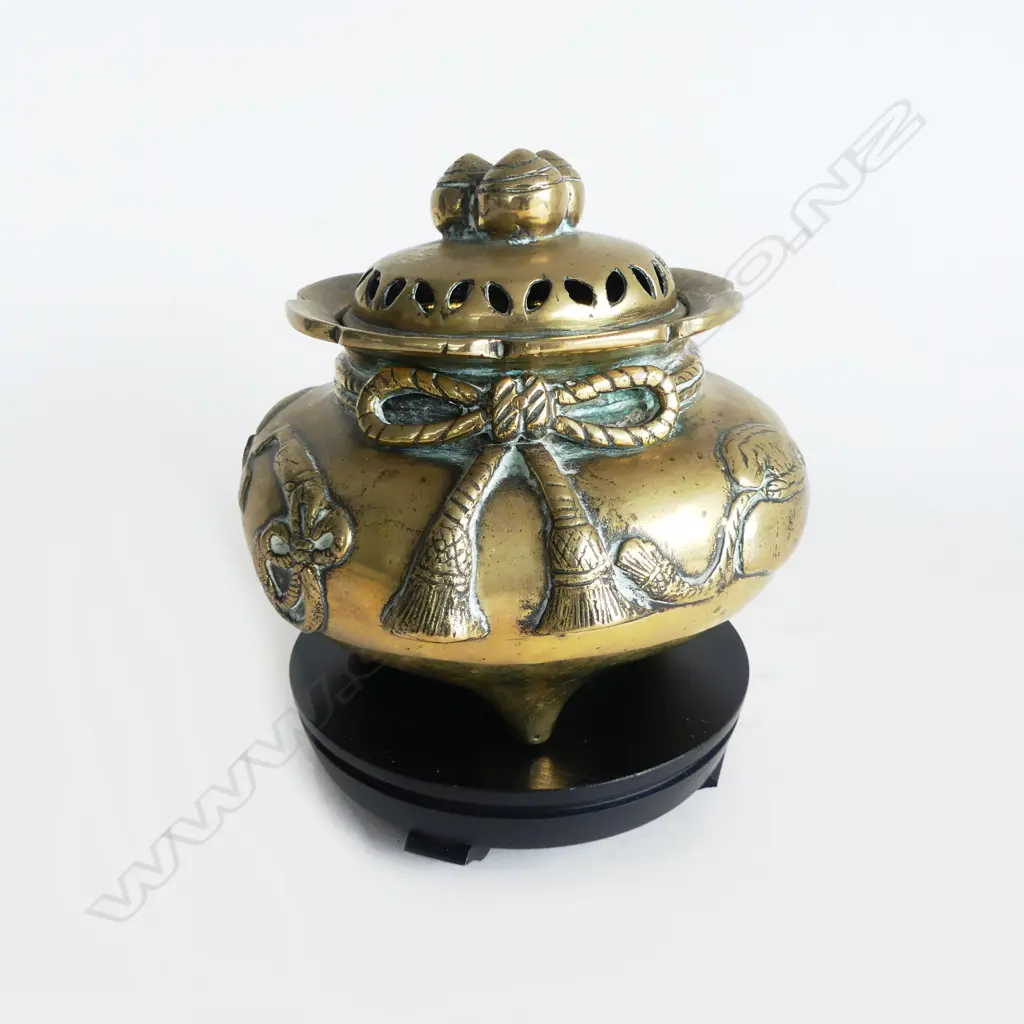 ANTIQUE CHINESE BRASS INCENSE BURNER ON STAND H150MM Image 1++