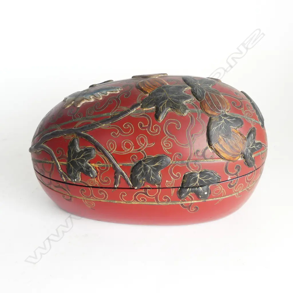 CHING DYNASTY LAQUER MELLON SHAPED BOX L240MM Image 1++