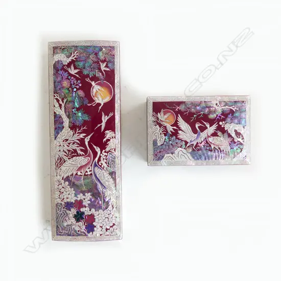 2 ABALONE & MOP INLAID BOXES W.220mm