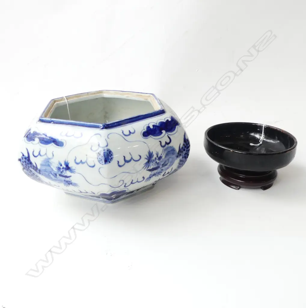 TENMOKU CIZHOU KILN BOWL & B/W DRAGON POT 320x320x150mm Image 1++