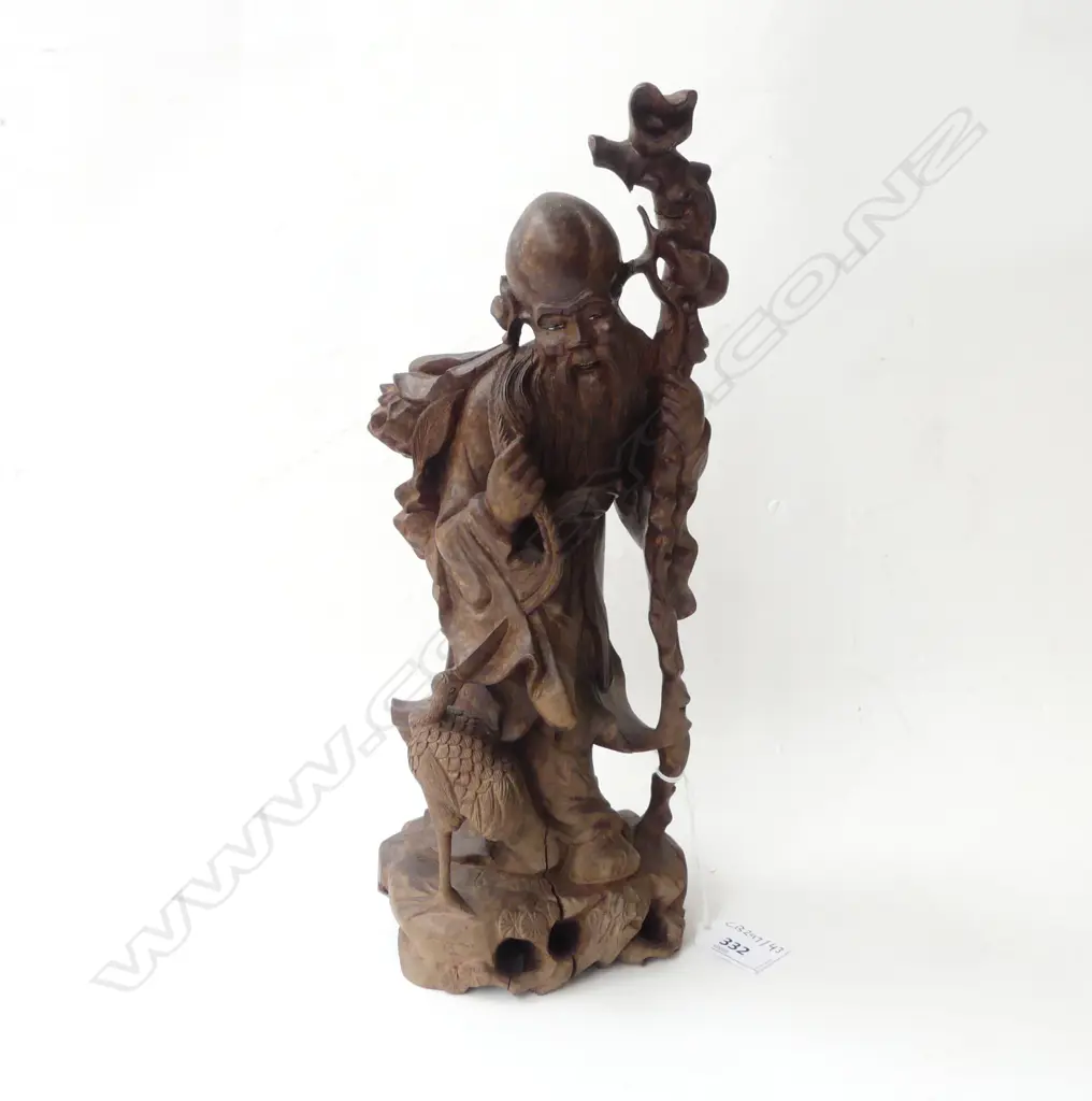 CHINESE ANTIQUE CARVED HARDWOOD FIGURE TRAVELING SAGE H320MM Image 1++