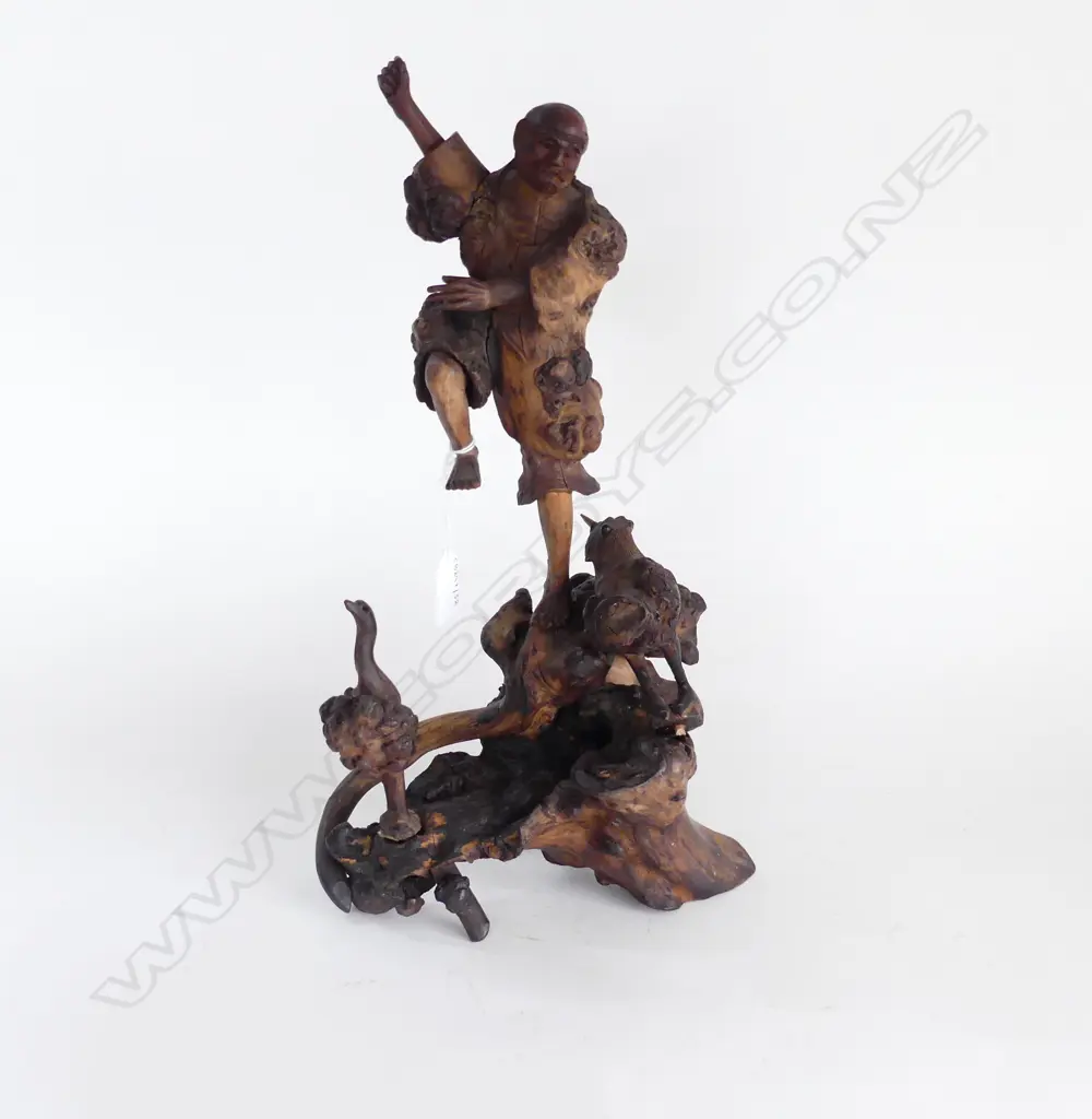 JAPANESE MEHJI PERIOD WOOD ROOT CARVED SAMURI FIGURE H410MM Image 1++