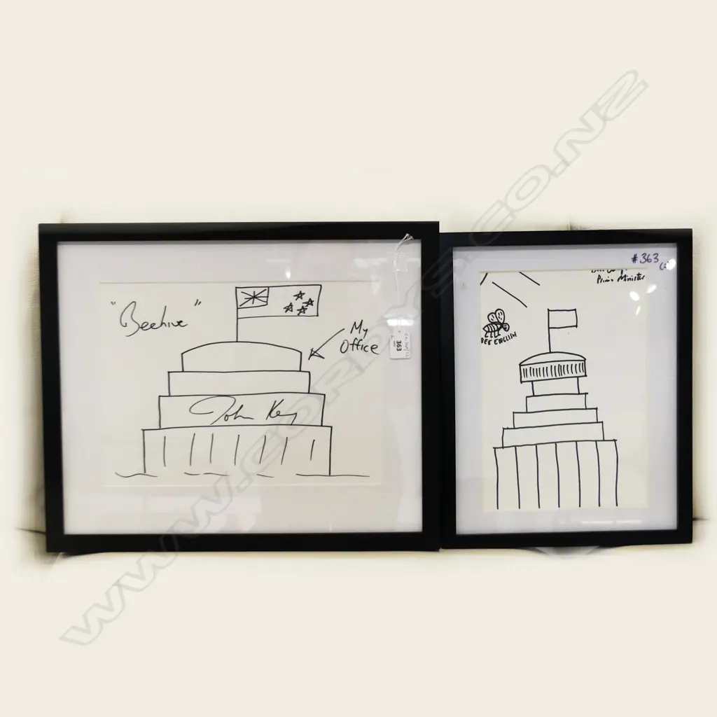 2 BEEHIVE SKETCHES SIGNED JOHN KEY 240x330mm & 'BEE ENGLISH' Image 1++