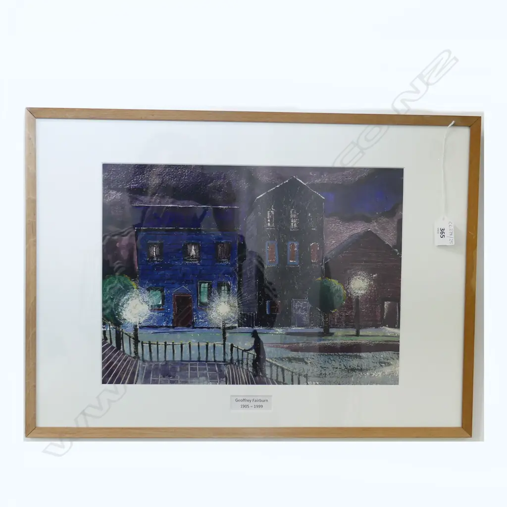 G. E. FAIRBURN, UNTITLED (NIGHT TIME STREET SCENE) MIXED MEDIA 265x365mm Image 1++