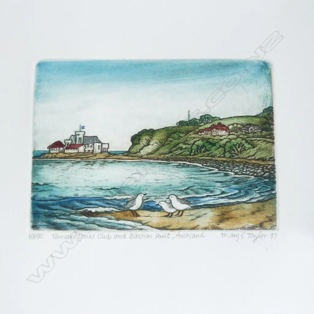 MARY E TAYLOR ETCHING 'TAMAKI YACHT CLUB & BASTIAN POINT' 69/150, UNFRAMED, 260 x 300mm (paper size) Image 1++