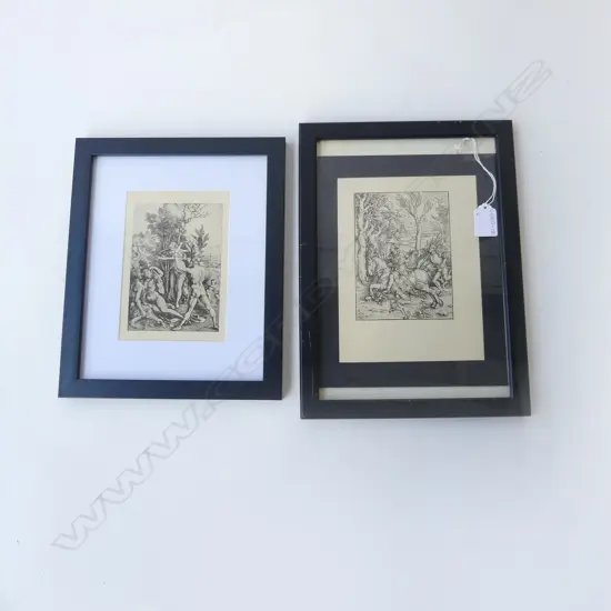 TWO ANTIQUE ALBRECHT DURER ETCHINGS The Knight and the German Soldier and Hercules at the Crossroads (1913)  170 x 100mm