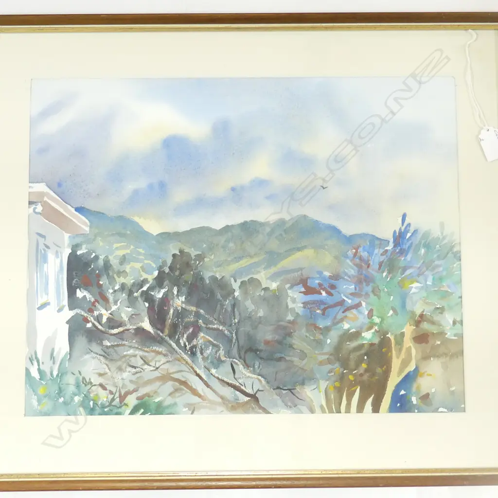 2 L J HEWITT (1928-2010) W/Cs, HOUSE ON HILL 330 x 510mm & 'BLUE BEYOND' 350 x 450mm Image 1++