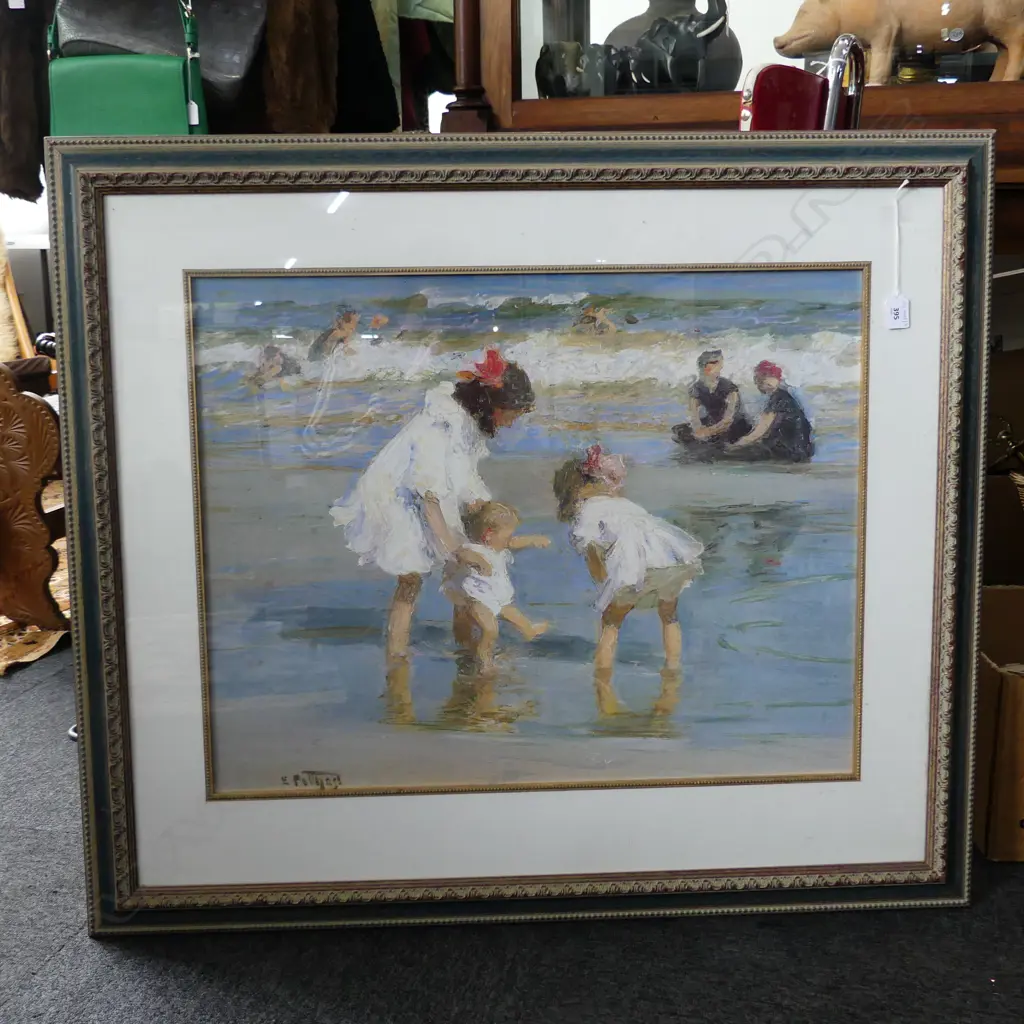 EDWARD HENRY POTTHAST, CHILDREN PLAYING AT THE SEASHORE, PRINT 540x690mm Image 1++