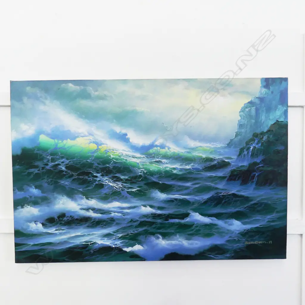 H. SUKBUM, COASTAL SCENE, ACRYLIC ON CANVAS, 610x910mm Image 1++