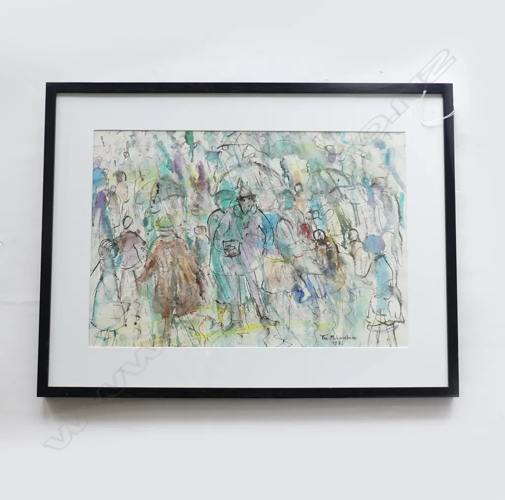 TUI MCLAUCHLAN (NZ 1915-2004), ABSTRACT FIGURES, WC, SIGNED & DATED 1985 350x515mm Image 1++