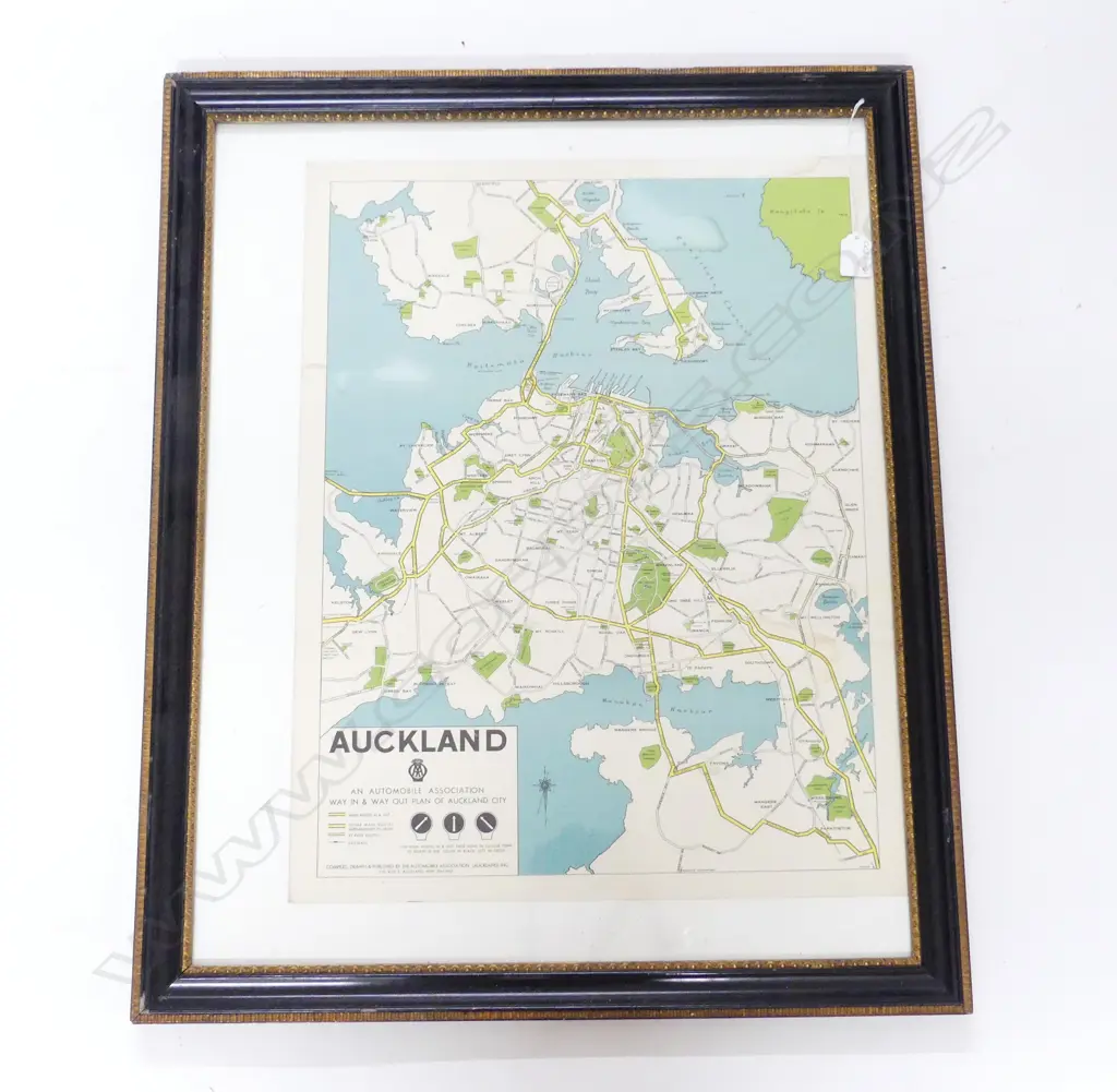 FRAMED PRE 1965 AA MAP 'WAY IN WAY OUT AUCKLAND' Image 1++