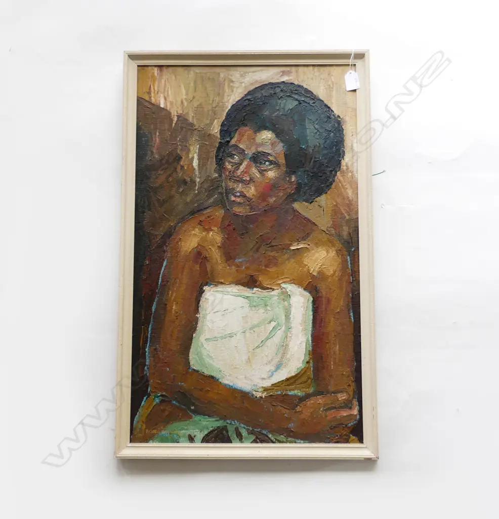 RUSSELL WILLIAMS, PORTRAIT OF A FIJIAN WOMAN, OIL ON BOARD, SIGNED & DATED 1966, 680 x 400mm Image 1++