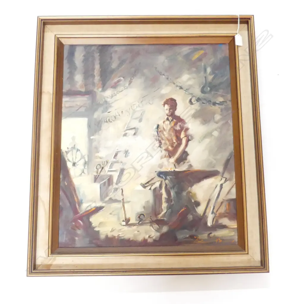 HEINZ BOEHNKE THE BLACKSMITH  oil on board framed 610 x 500 mm Image 1++