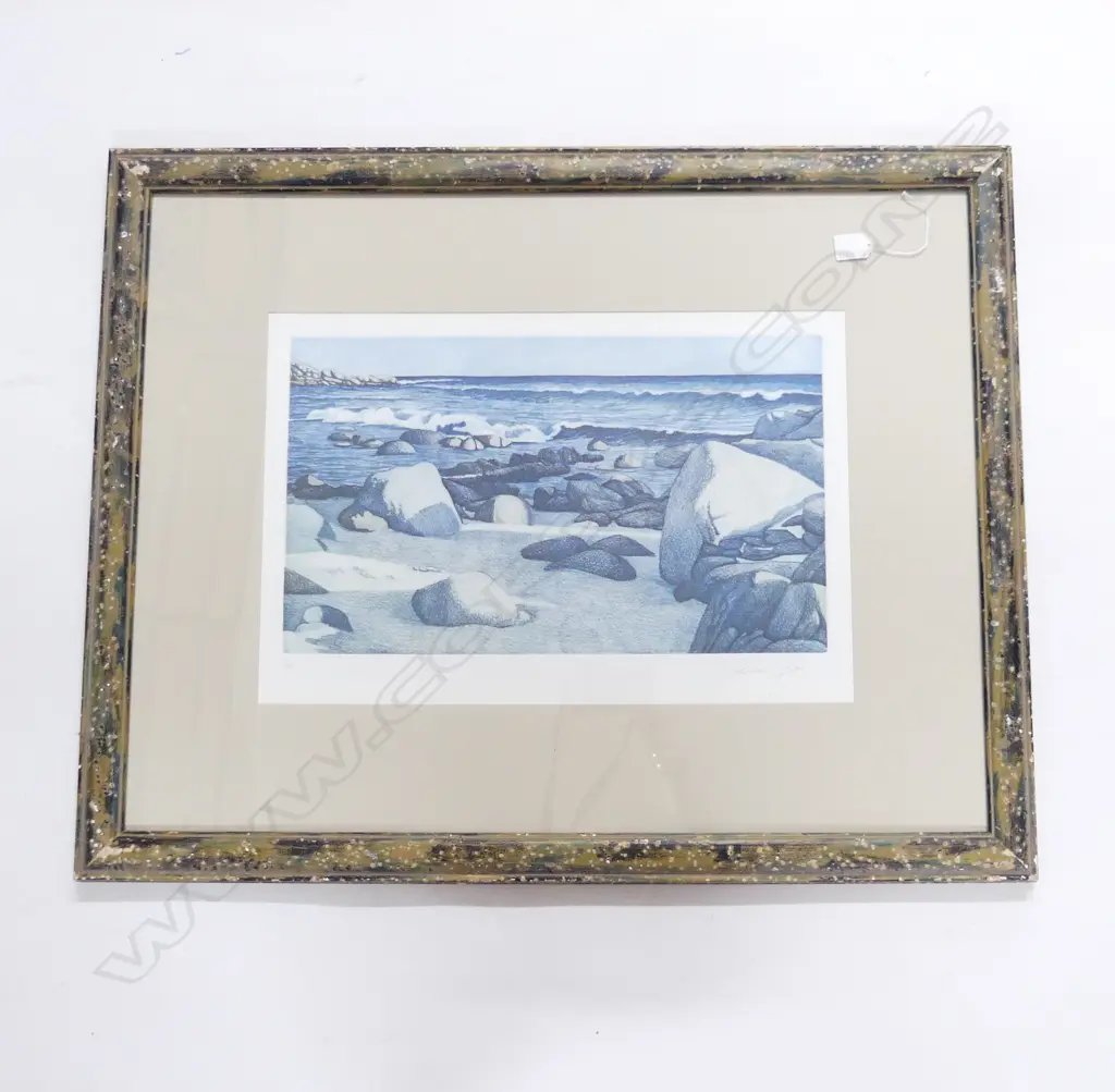 SIGNED PRINT, ROCKY COASTAL SCENE, 4/99 360x540mm Image 1++
