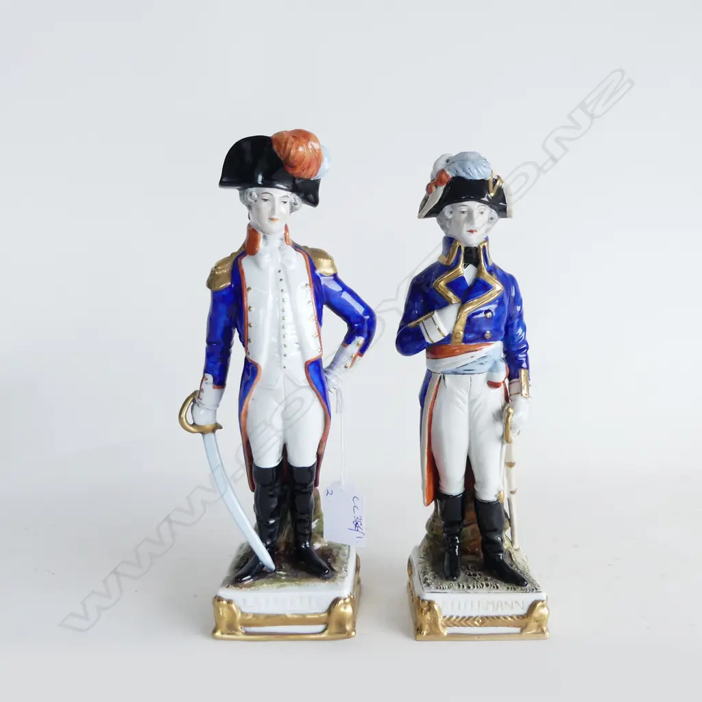 2 SCHEIBE ALSBACH PORCELAIN FIGURES; GENERAL LA FAYETTE & MARSHAL KELLERMAN H.250mm Image 1++