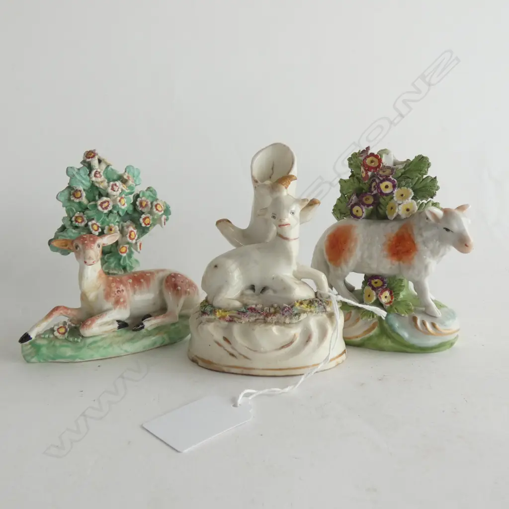 THREE  18TH CENTURY STAFFORDSHIRE ANIMAL FIGURINES H. 85MM Image 1++