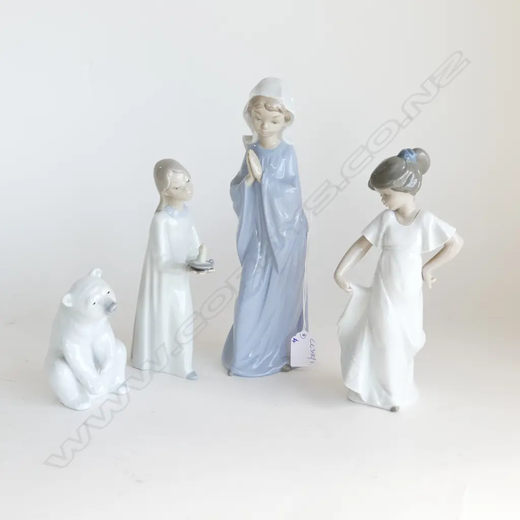 2 LLADRO; POLAR BEAR & GIRL w. CAKE AF + 2 NAO; PRAYING GIRL H.275mm & YOUNG GIRL Image 1++
