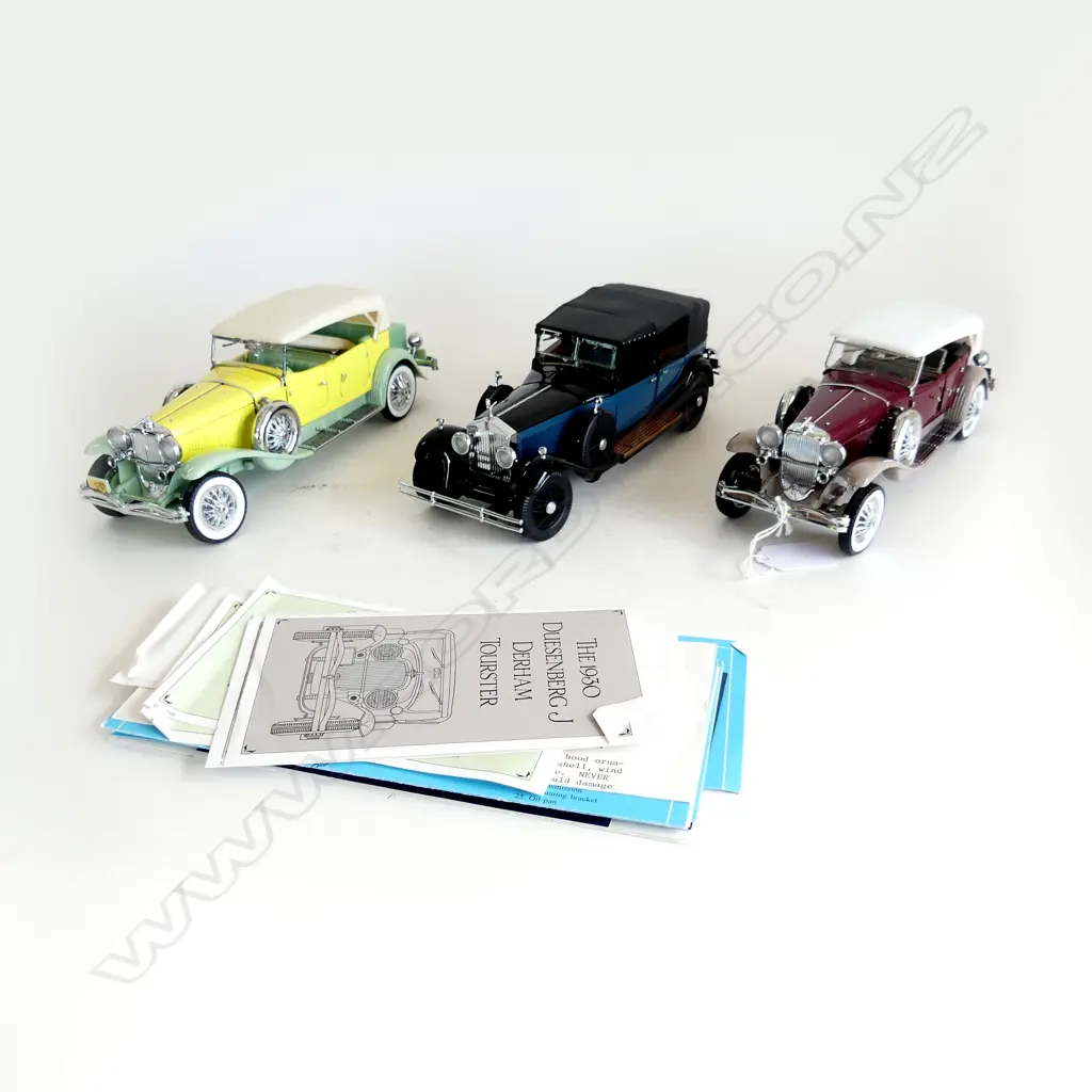 3 FRANKLIN MINT VINTAGE CAR MODELS; 2 1930 DUESENBERG TOURSTERS + ROLLS ROYCE PHANTOM L.230mm AF Image 1++