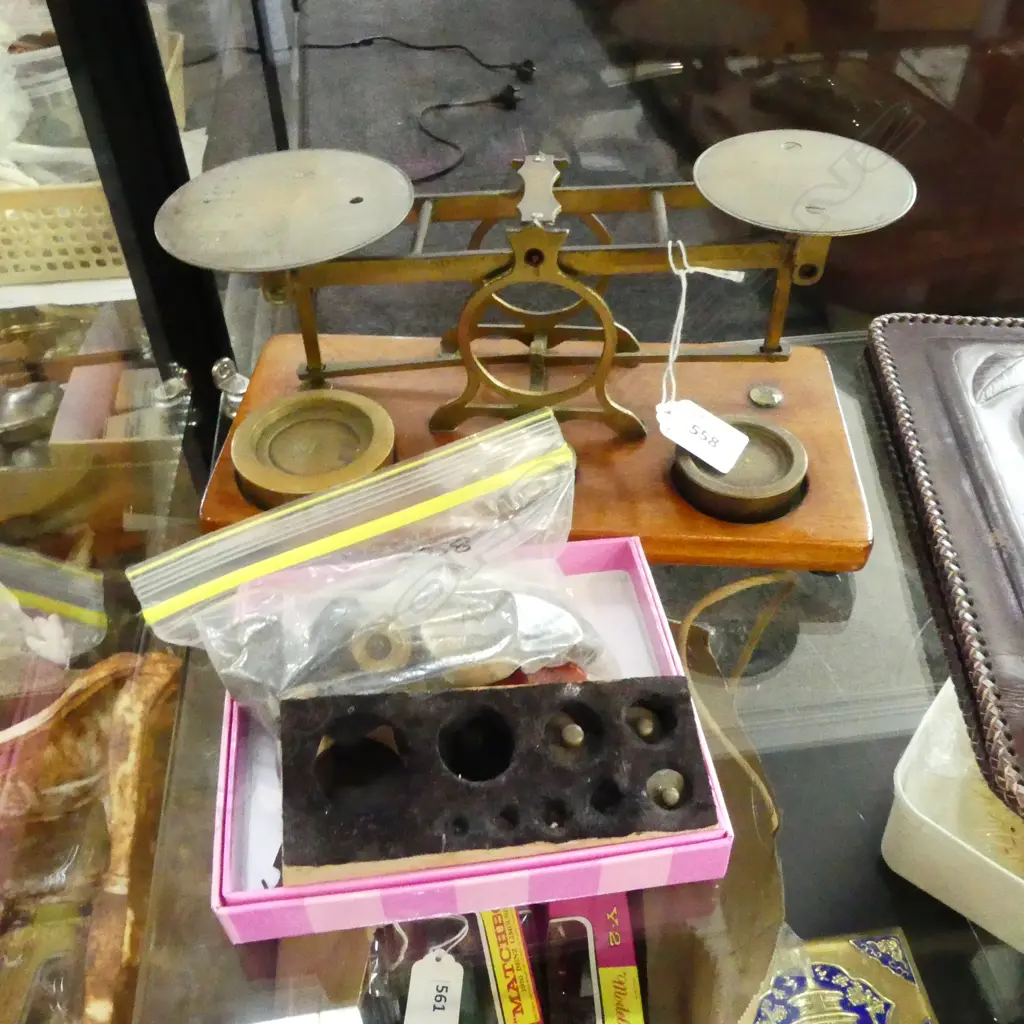 BRASS SCALE w. ASST. WEIGHTS, etc; One Complete Set, w.250mm Image 1++