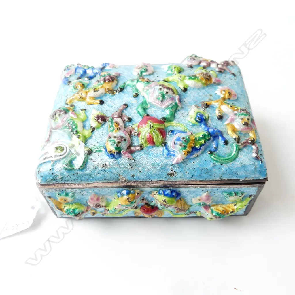 ORIENTAL ENAMEL AND WOOD JEWELLERY BOX 120x90x60mm Image 1++