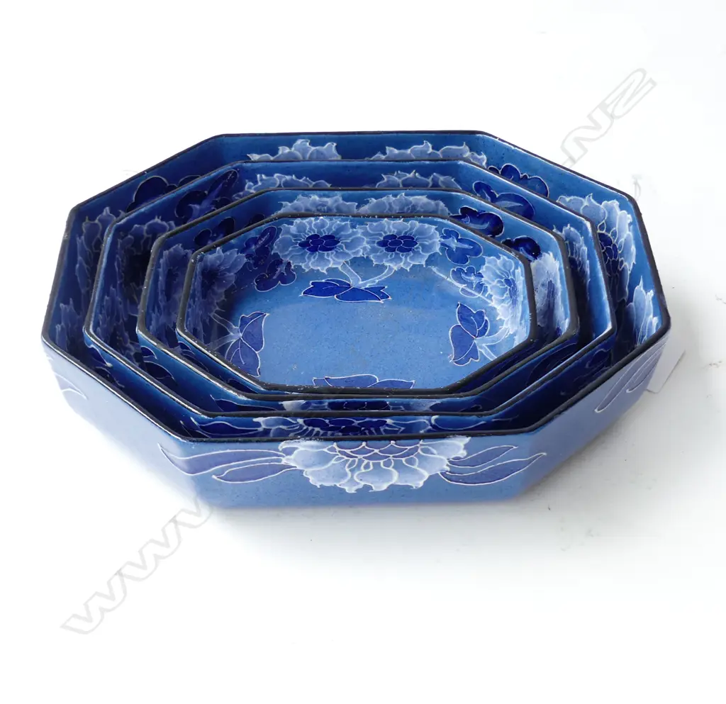 4 GRADUATING BURSLEM BLUE OCTAGONAL DISHES W.225mm Image 1++