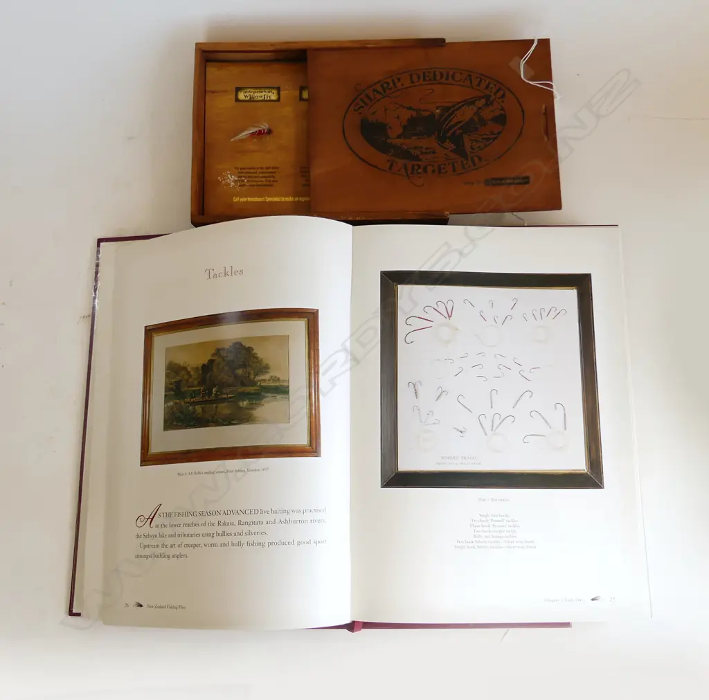 The Book: 'New Zealand Fishing Flies' by BRAGG- Robert K. The Caxton Press Christchurch. 1996. LTD.ED. 750. folio. Illust. 160pp. Red leatherette in red slipcase. Note: Bragg Image 1++
