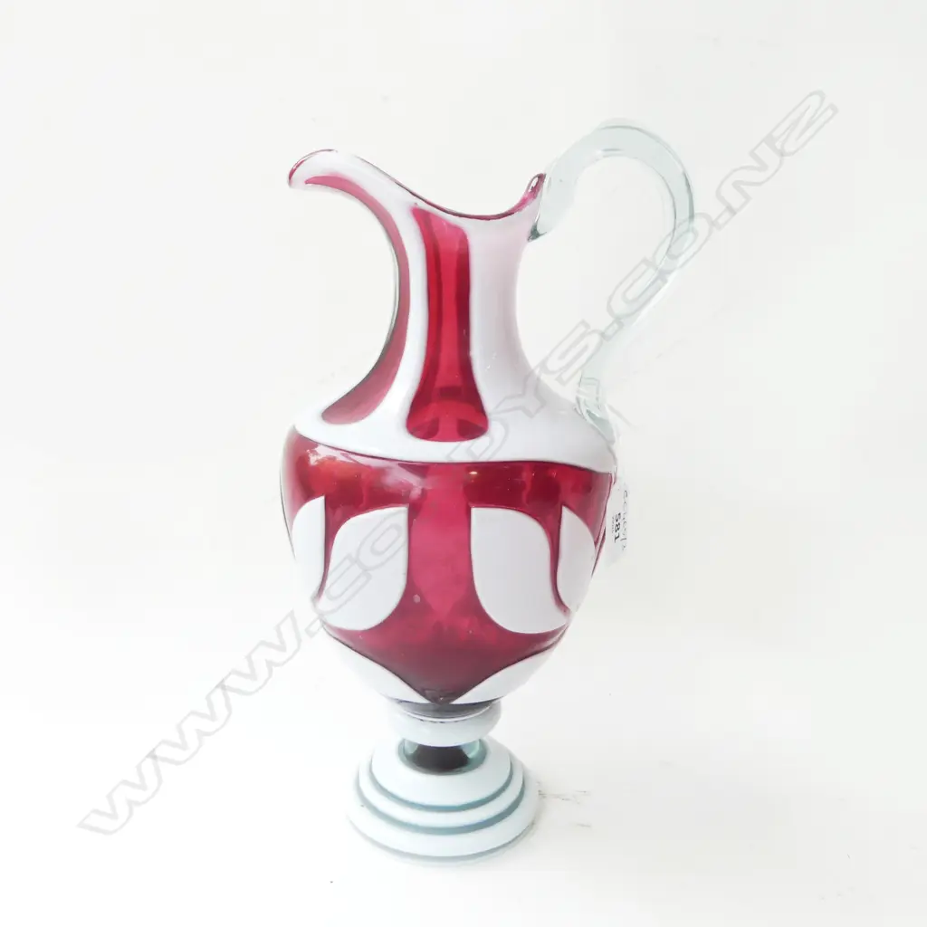 RED & WHITE OVERLAY GLASS JUG H.305mm Image 1++
