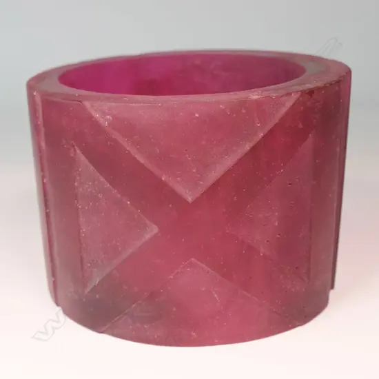 SHARON HALL, RASBERRY CAST GLASS CYLINDER, 200/400, 170 x160 x 120mm