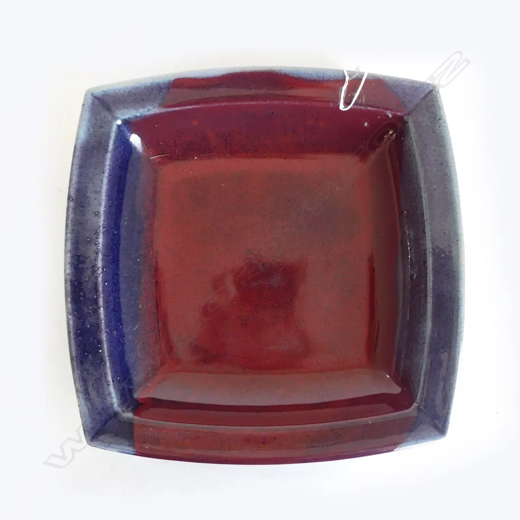 MARK WILDWOOD LIPPED PLATTER, BLUE & BURGUNDY GLAZE, SIGNED 1996, 340 x340mm Image 1++