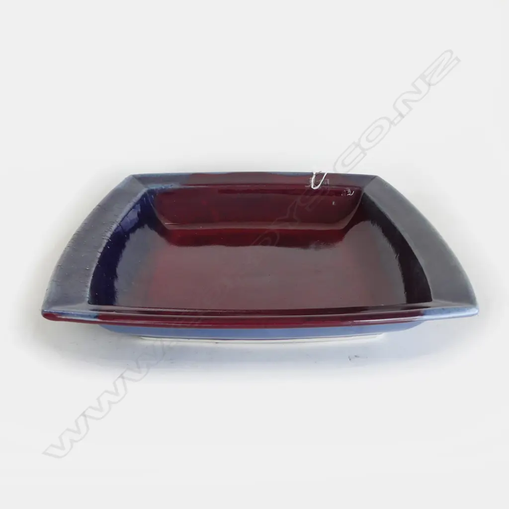 MARK WILDWOOD LIPPED PLATTER, BLUE & BURGUNDY GLAZE, SIGNED 1996, 340 x340mm Image 1++