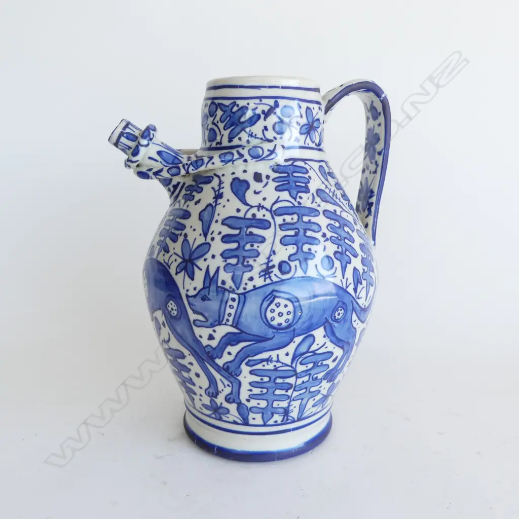 HANDPAINTED CONTINENTAL EARTHENWARE JUG, H.250mm Image 1++