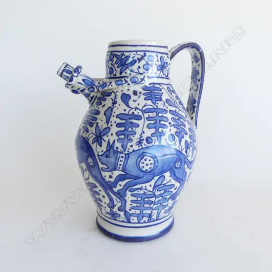 HANDPAINTED CONTINENTAL EARTHENWARE JUG, H.250mm