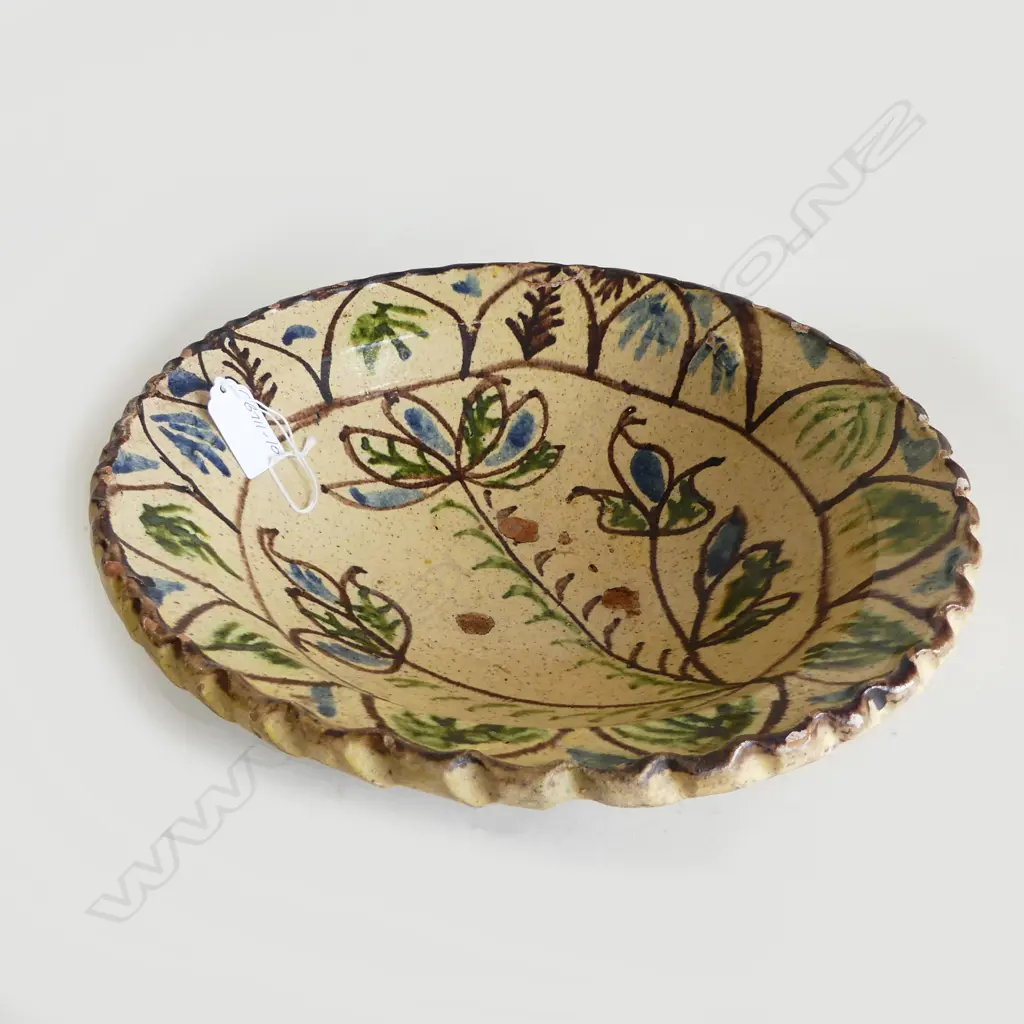 CREAM FRENCH PROVINCIAL BOWL w FLORAL MOTIF DIA.280mm Image 1++