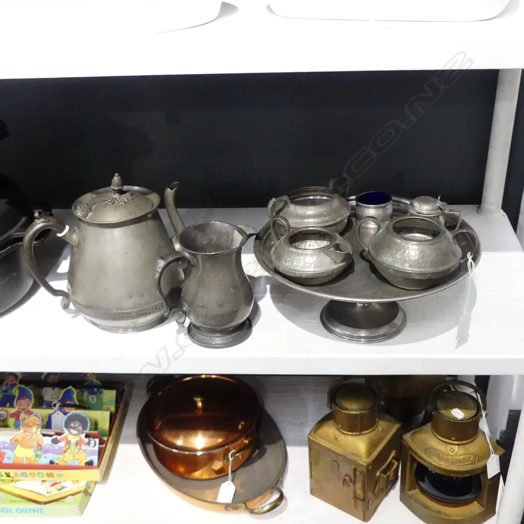 PEWTER PART TEA SERVICE w. OTHER PEWTER (8); Incl. COMPORT H.120mm Image 1++