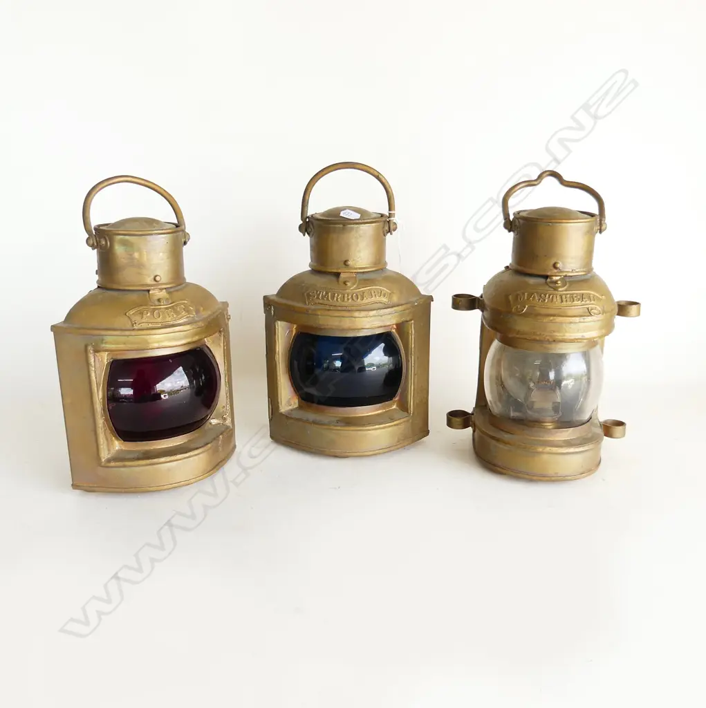 3 NAUTICAL LANTERNS; PORT, MASTERHEAD, STARBOARD, H.270mm Image 1++