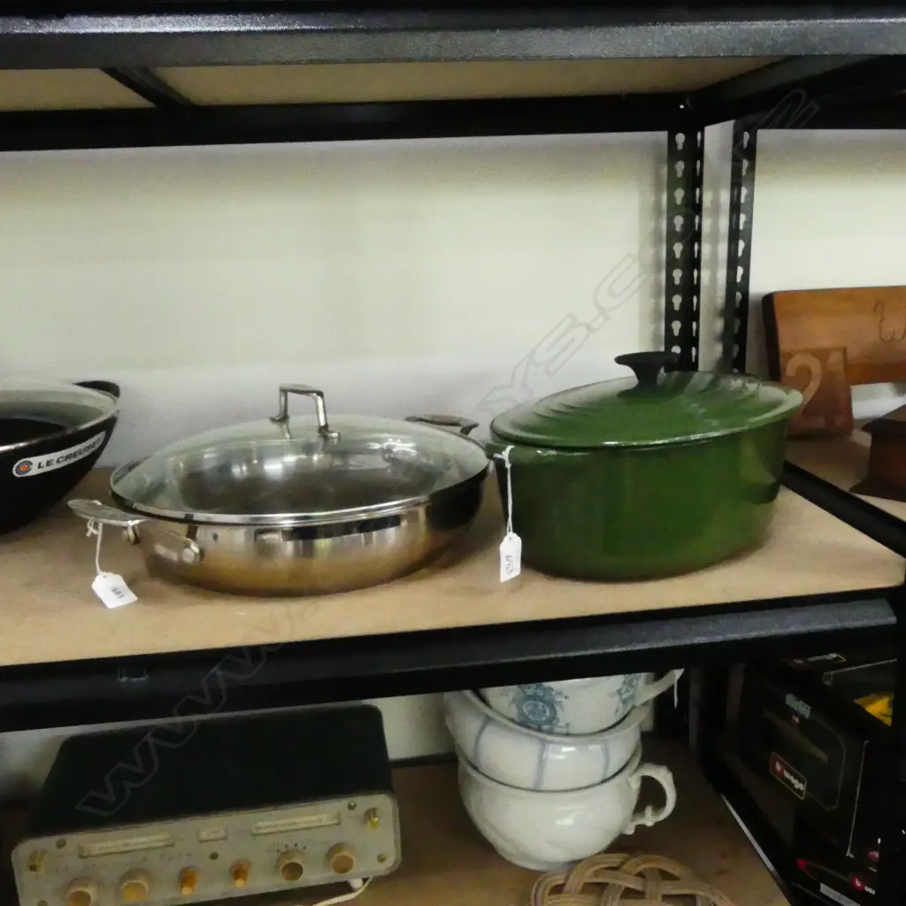 LE CREUSET CAST IRON OVAL CASSEROLE & SCANPAN STAINLESS STEEL PAN (GLASS LID) Image 1++
