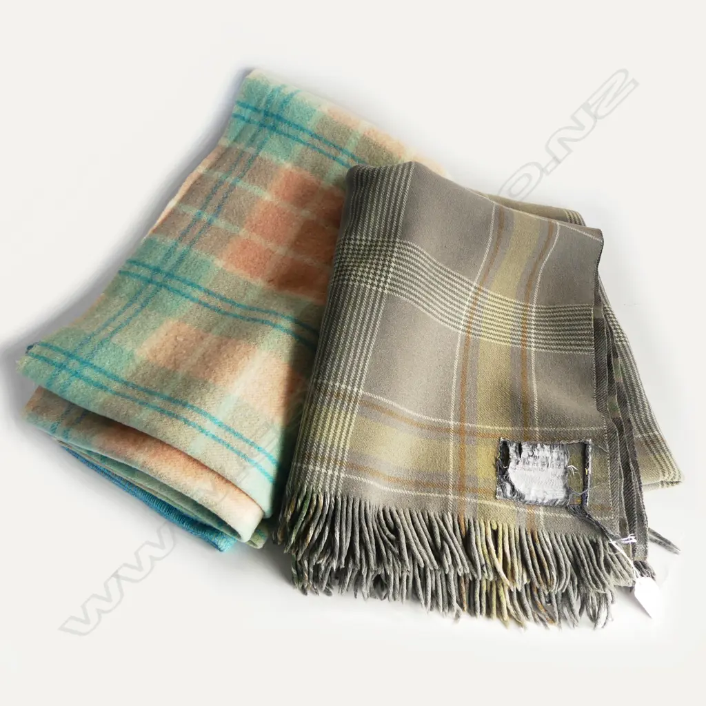TWO NZ WOOL CHECKED PATTERNS ONE WITH WORN LABEL ONE WITHOUT Image 1++