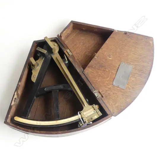 ANTIQUE OAK CASED BRASS & IVORY SEXTANT L320MM