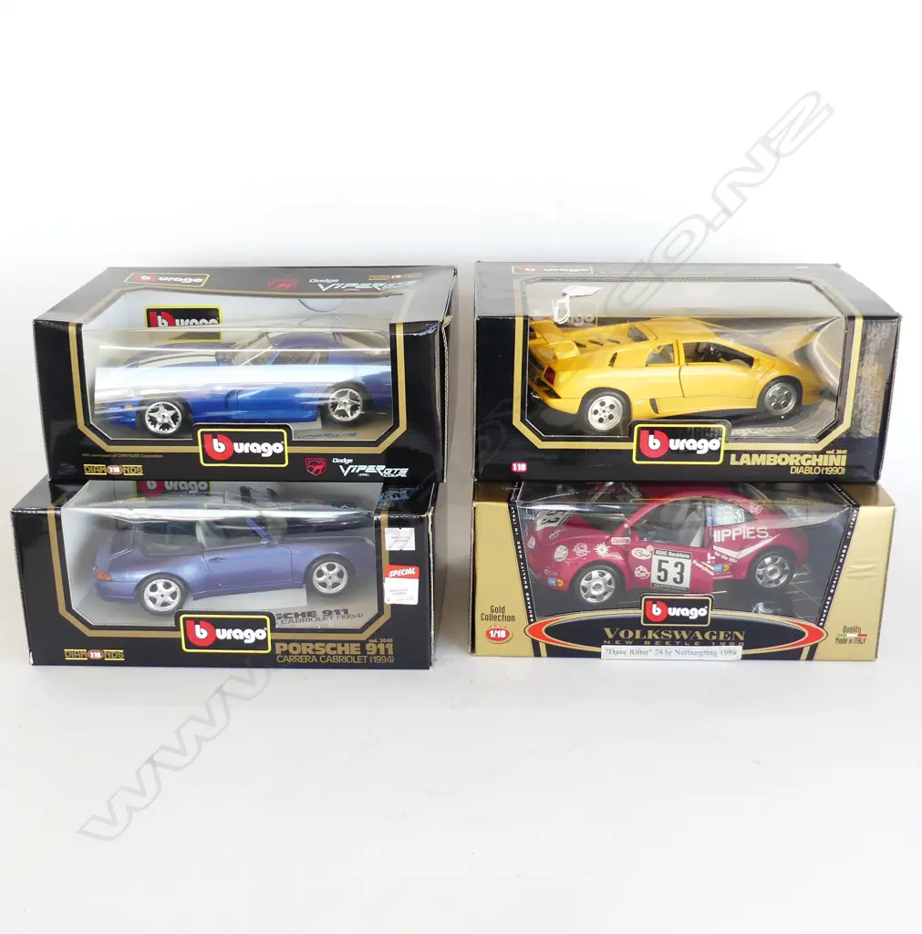 4 BOXED BURAGO 1:18 DIE-CAST MODELS; PORSCHE 911 CABRIOLET 1994 Image 1++