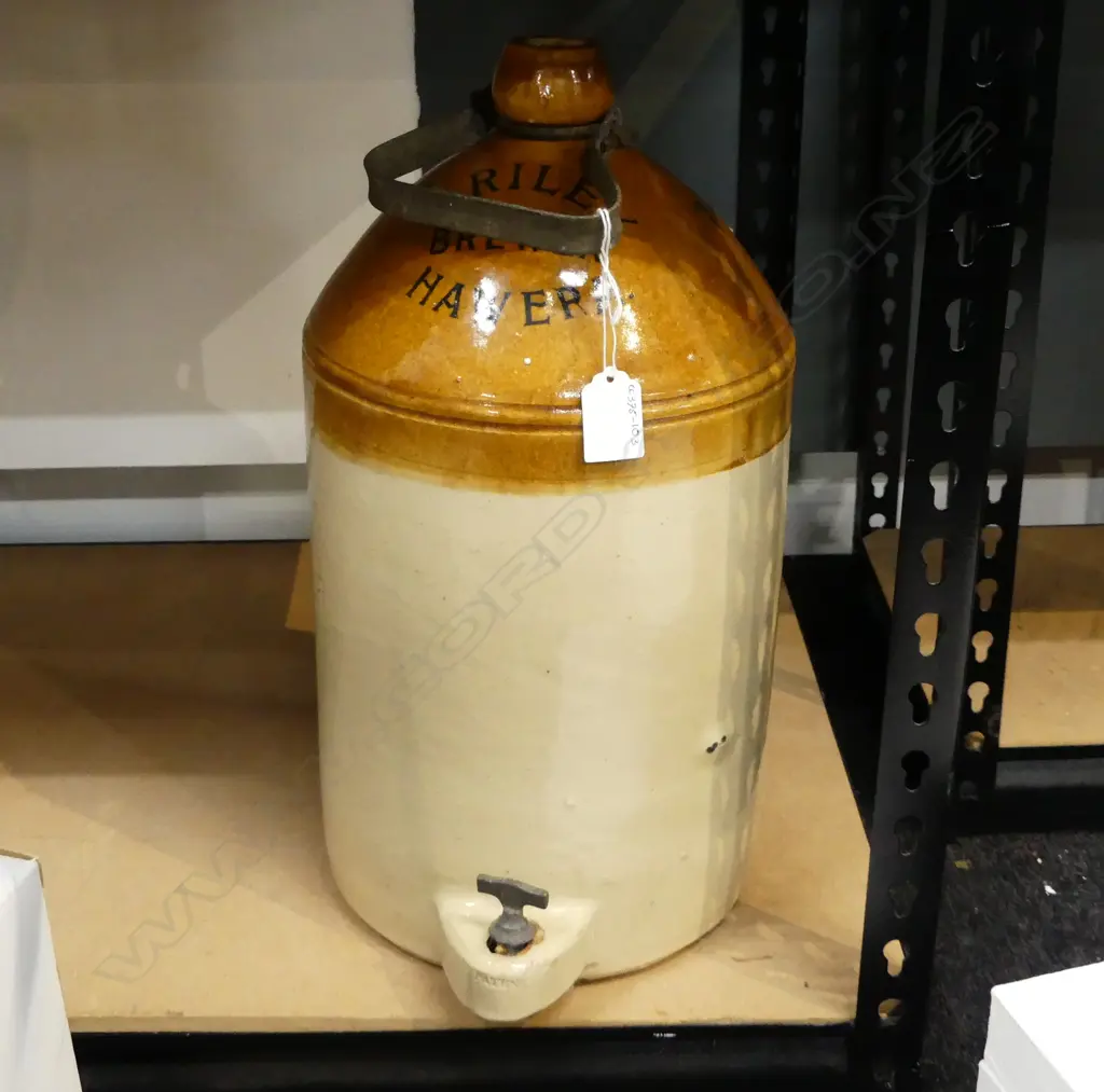 STONEWARE CROCK; 'J. RILEY BREWER HAWERA', H.410mm Image 1++