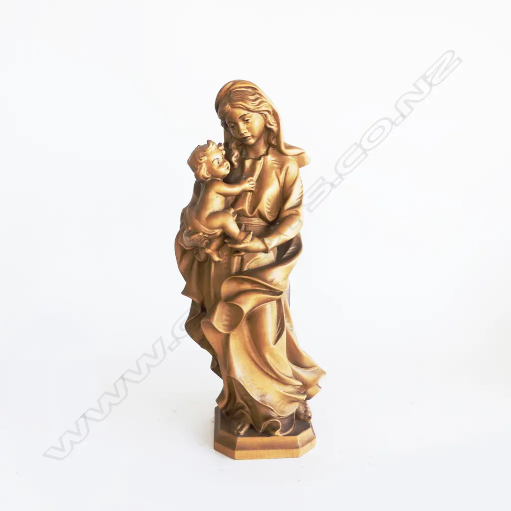 WOOD CARVED MADONNA & CHILD SOUTH TYROL ITALY Image 1++