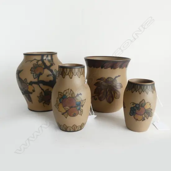 4 PCS DANISH STUDIO POTTERY FRUIT & NUT DESIGNS  TALLEST 140MM