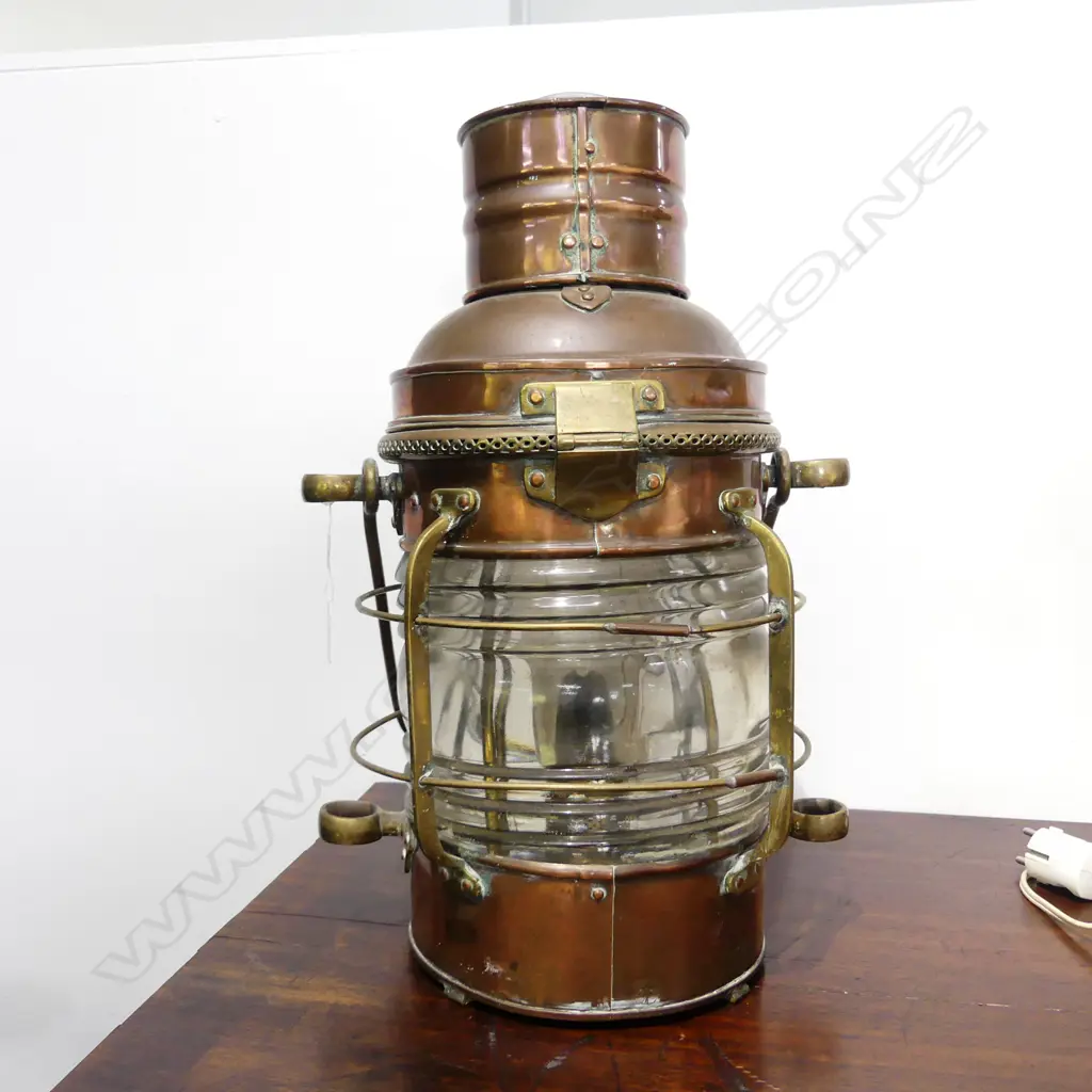 LG. VINTAGE COPPER & GLASS DAVEY & Co SHIPS LANTERN  H.550mm Image 1++