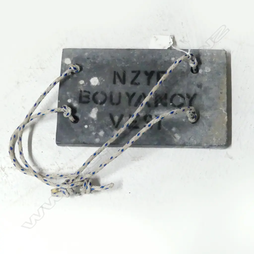 LEAD PLATE WITH ROPES STENCILLED NZYF BOUYANCY VEST (NZ Yachting Federation) comical ? or plate to hold a vest? Image 1++