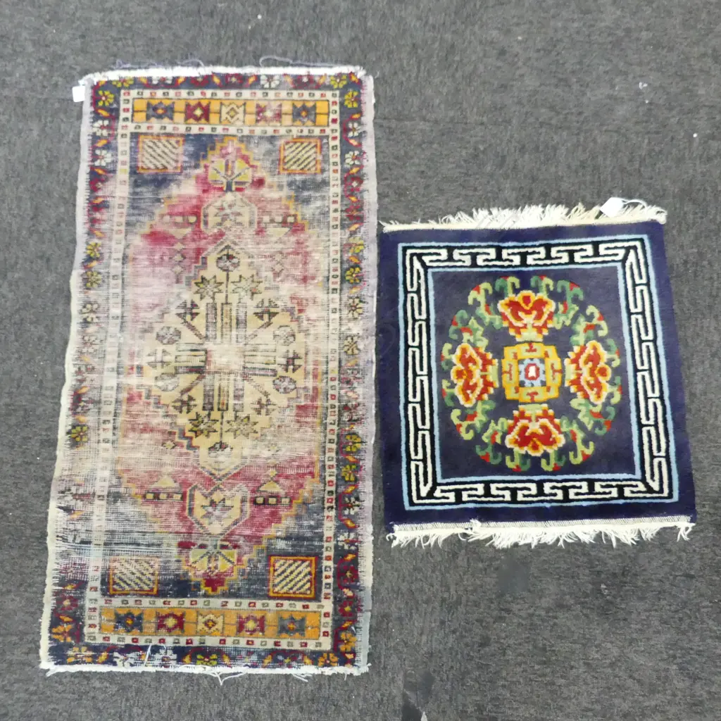 CHINESE SML. RUG & WOOL PILE RUG (WORN)  Image 1++