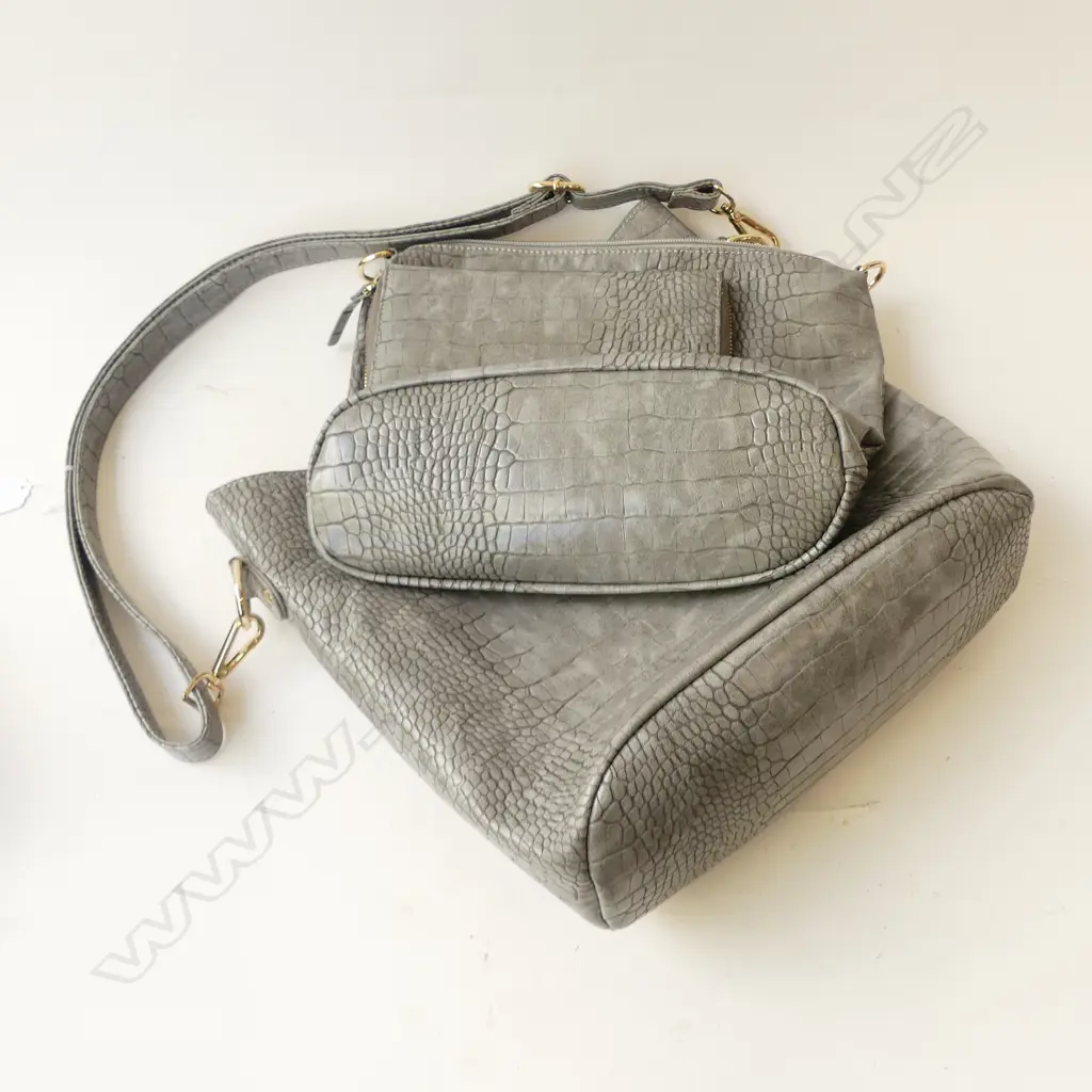 'REDCURRENT' GREY VINYL FAUX CROC HANDBAG, BAG & WALLET Image 1++