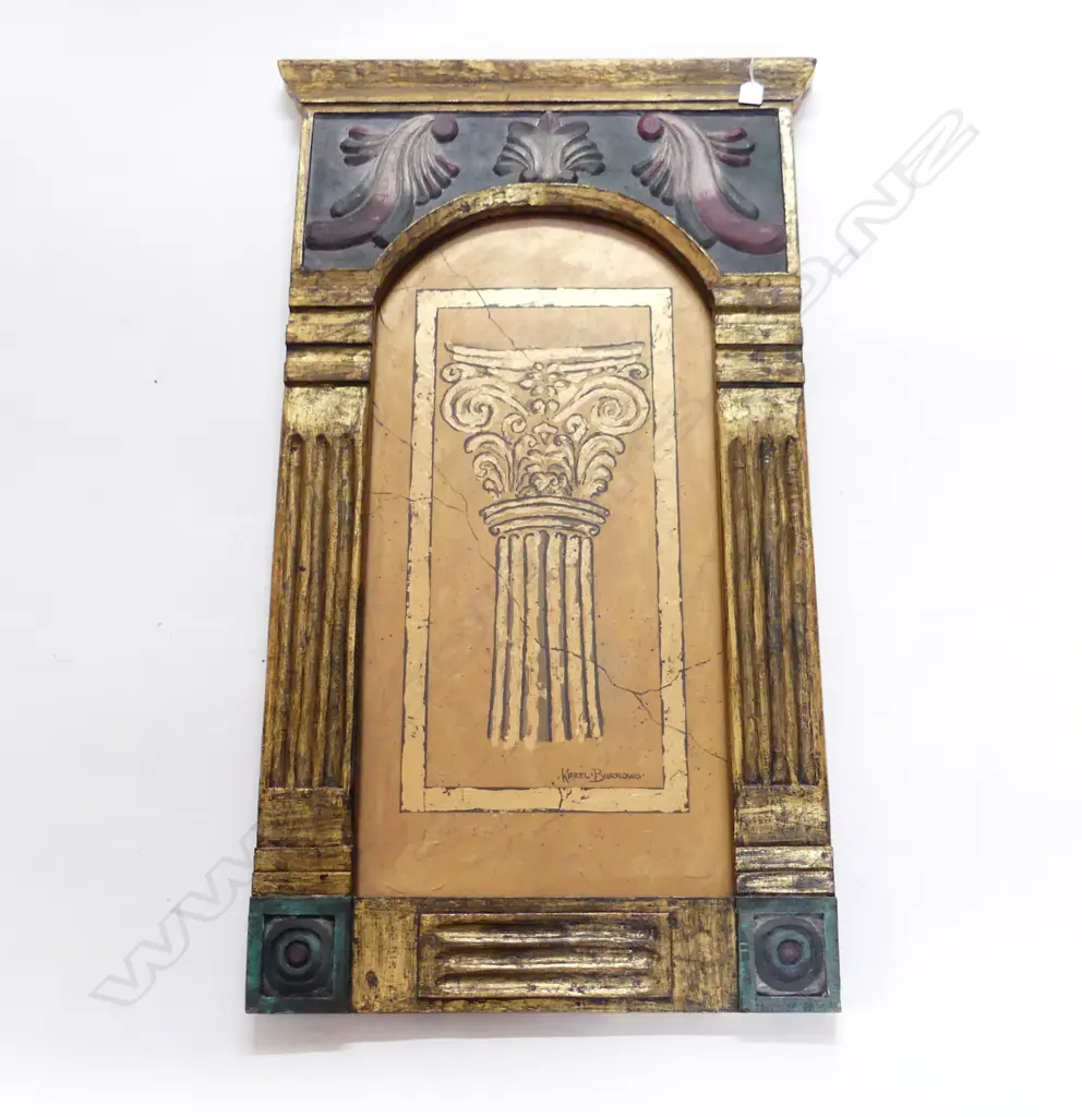 KAREL BURROWS 'Roman Relics IV' Original Artwork in gilded architectural frame signed& entitled to reverse 980 x 530 mm Image 1++